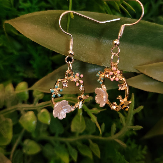 Boucles d'oreilles abeille fleuri